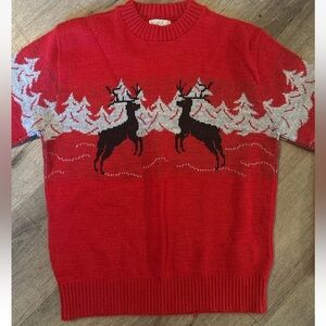 Vintage Pinnacle Christmas Sweater Medium Red Black Reindeer Trees Pullover